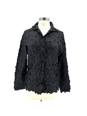 Pretty Angel Womens Large Top Crinkle Silk Rayon Black Button Collared
